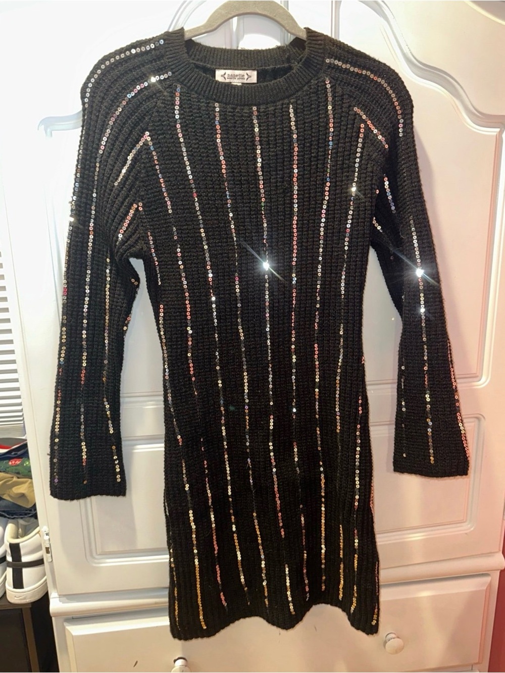 Black Sequin Ribbed Sweater Dress – Nanette by Nanette Lepore, Size S